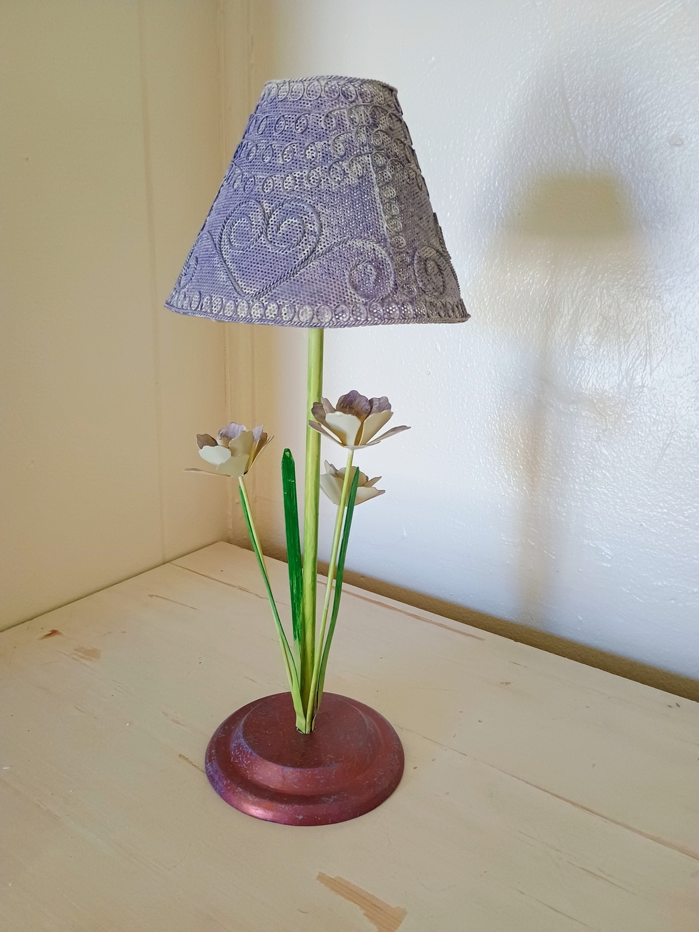 Iris Candle Lamp With Purple Metal Shade